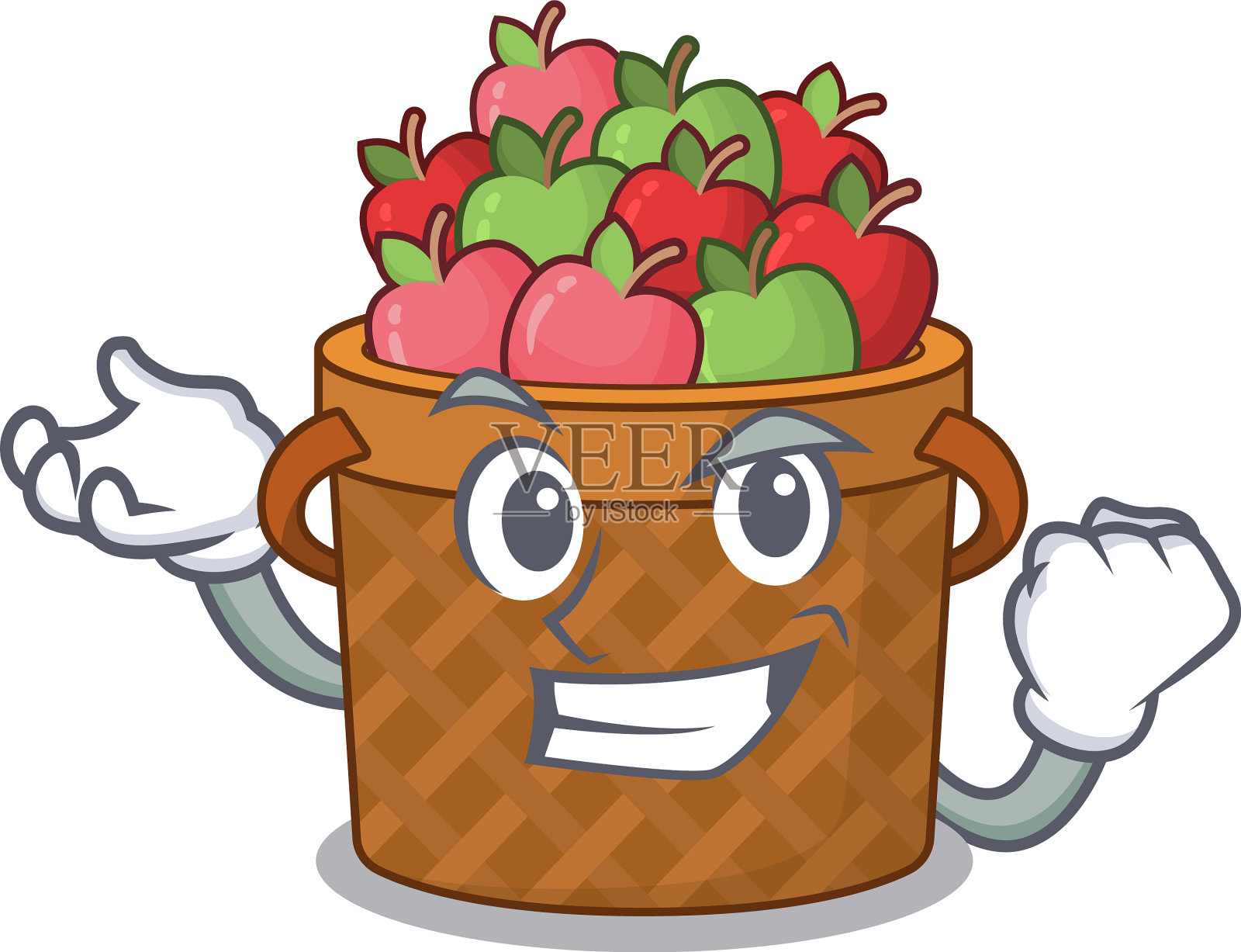 苹果篮子卡通人物风格与快乐设计元素图片