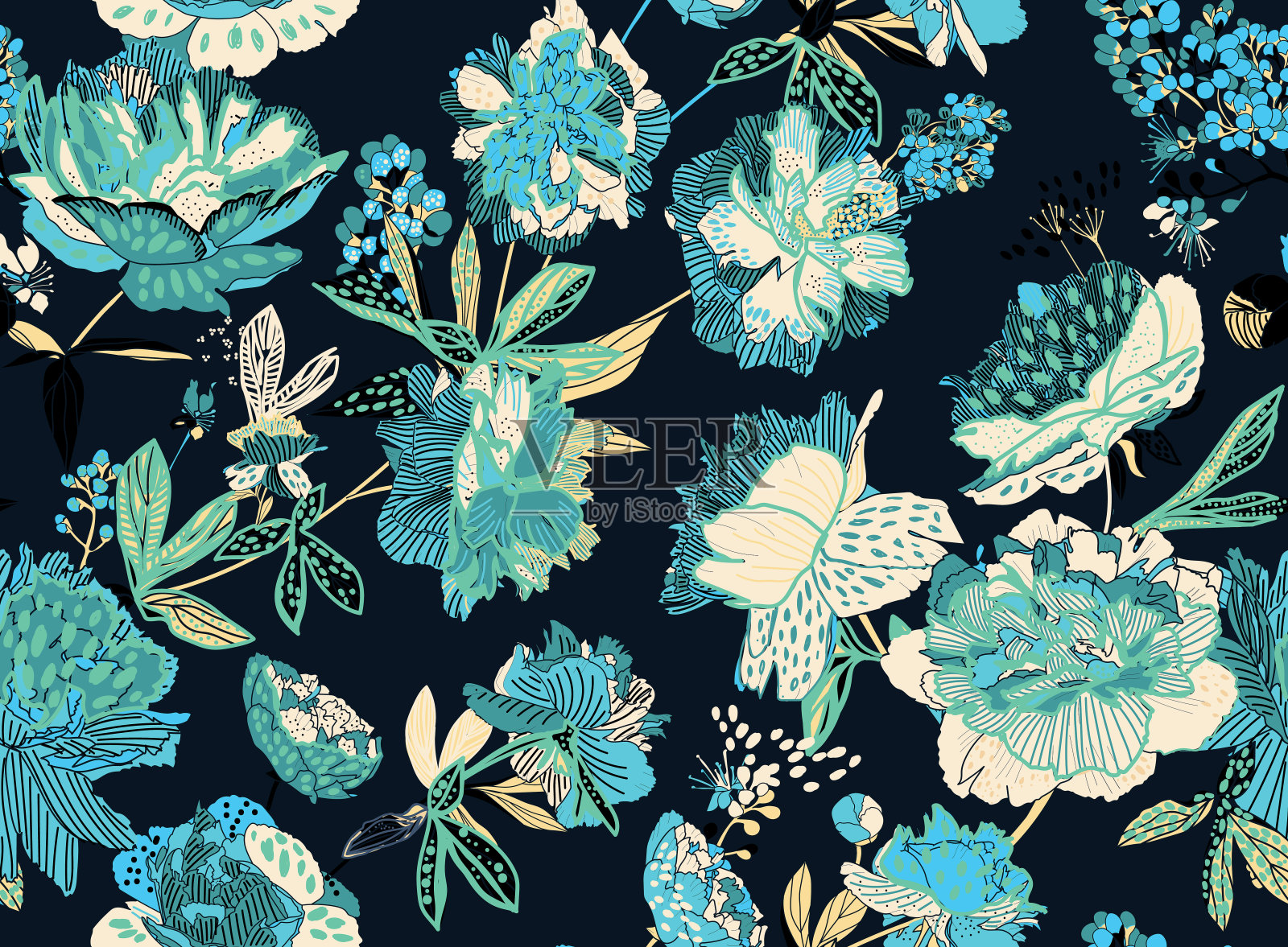 无缝花卉图案-一束牡丹。插画图片素材