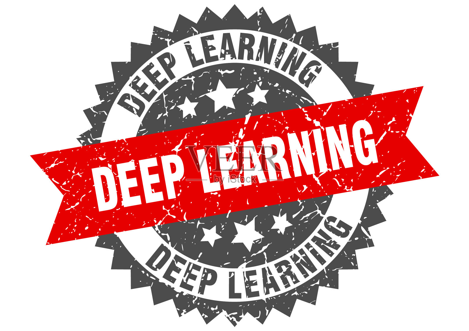 深度学习邮票垃圾圆形标志与缎带插画图片素材