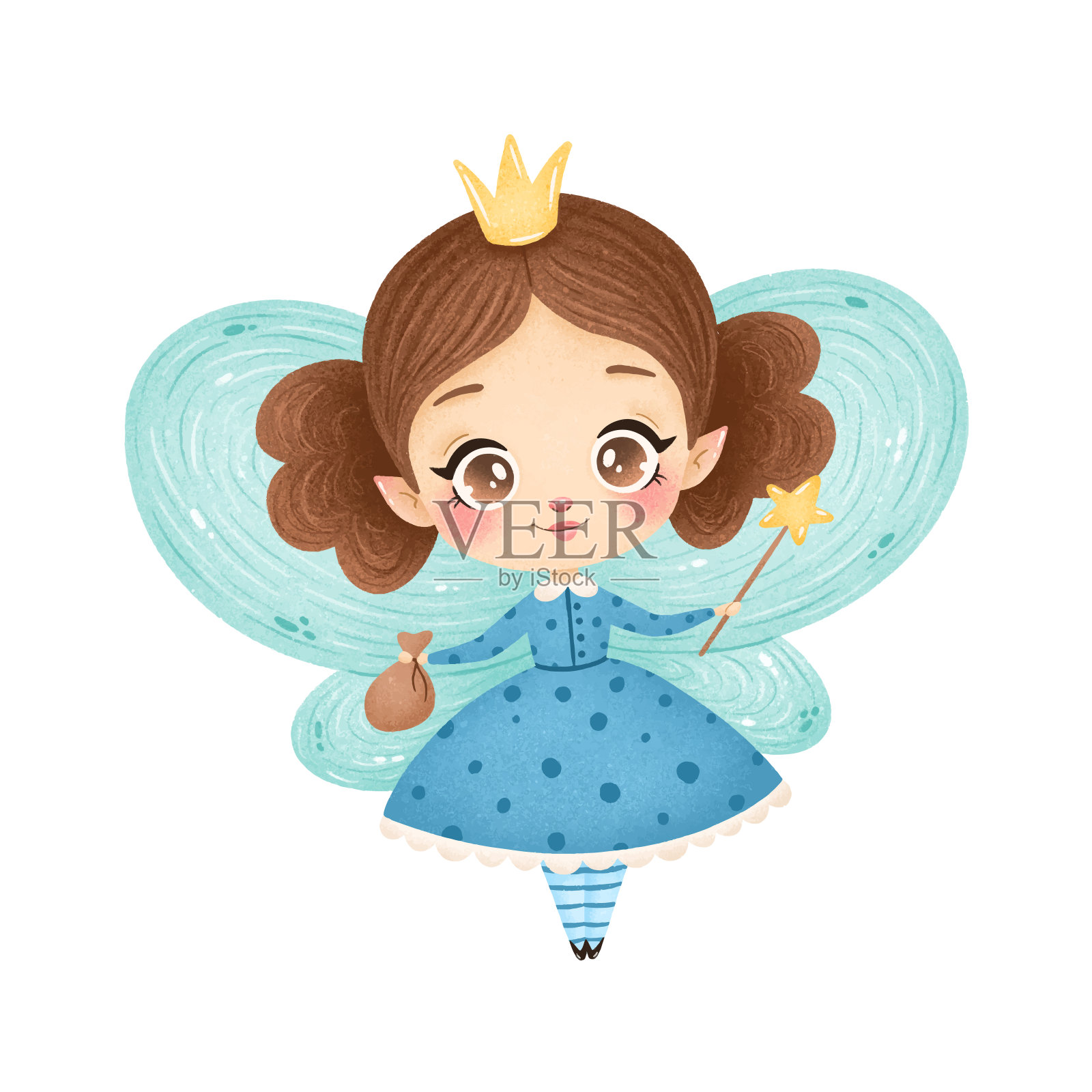 可爱的卡通牙齿仙女孤立在白色的背景插画图片素材