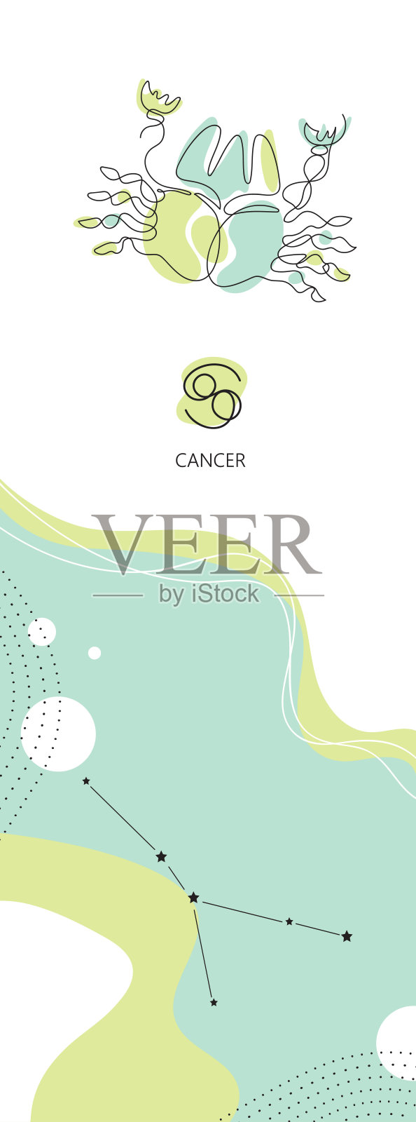 星座的背景。癌症星座。一行。简约的图形插画图片素材