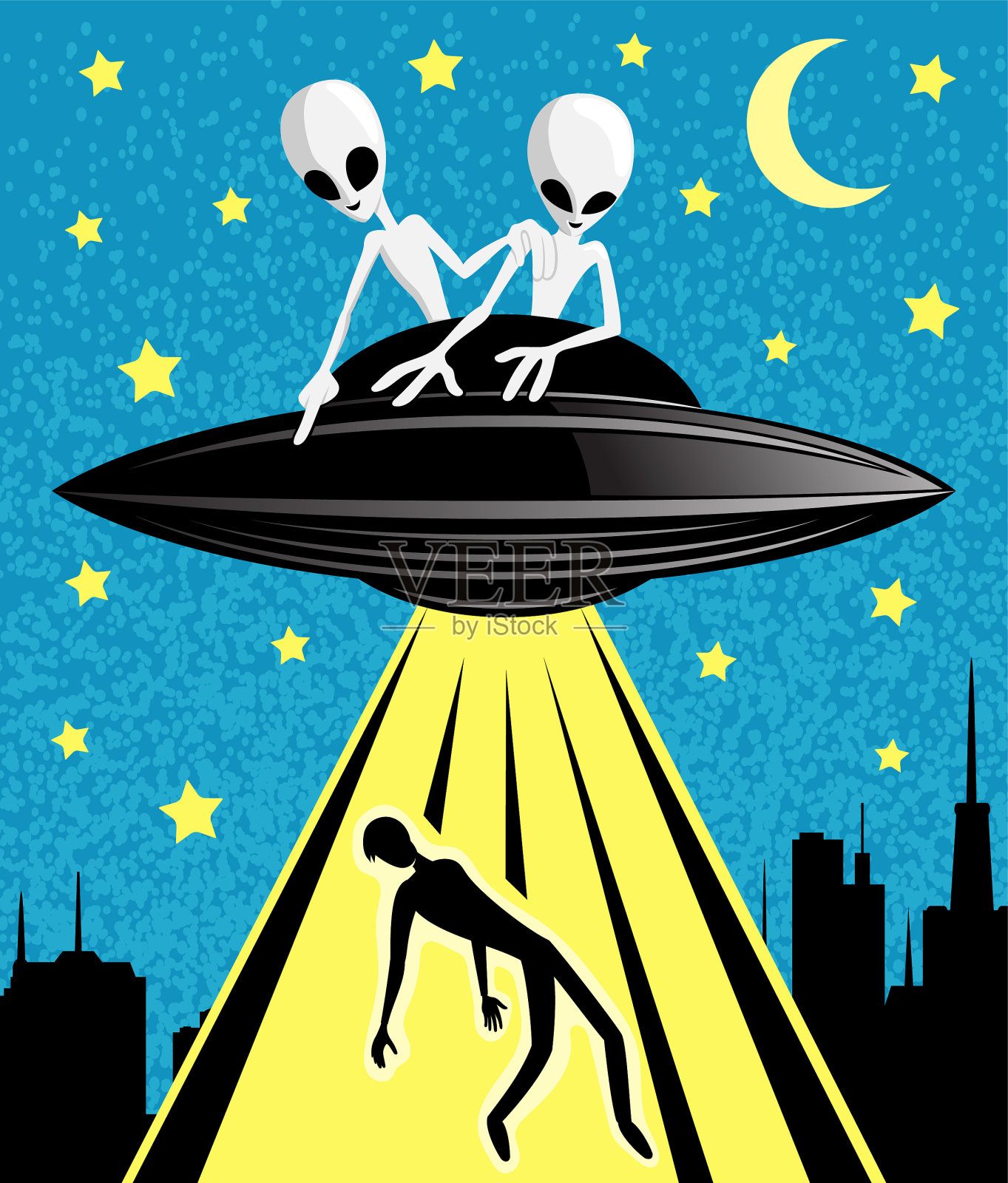 外星人绑架一个人插画图片素材
