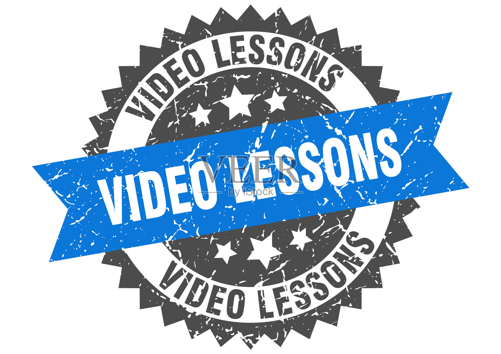 视频课程邮票垃圾圆形标志与丝带插画图片素材