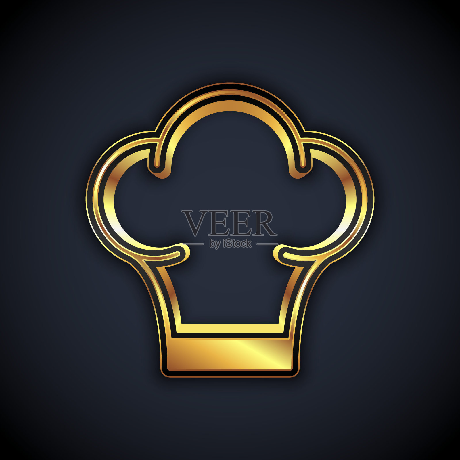 金色厨师帽图标孤立在黑色背景。烹饪的象征。厨师的帽子。向量插画图片素材