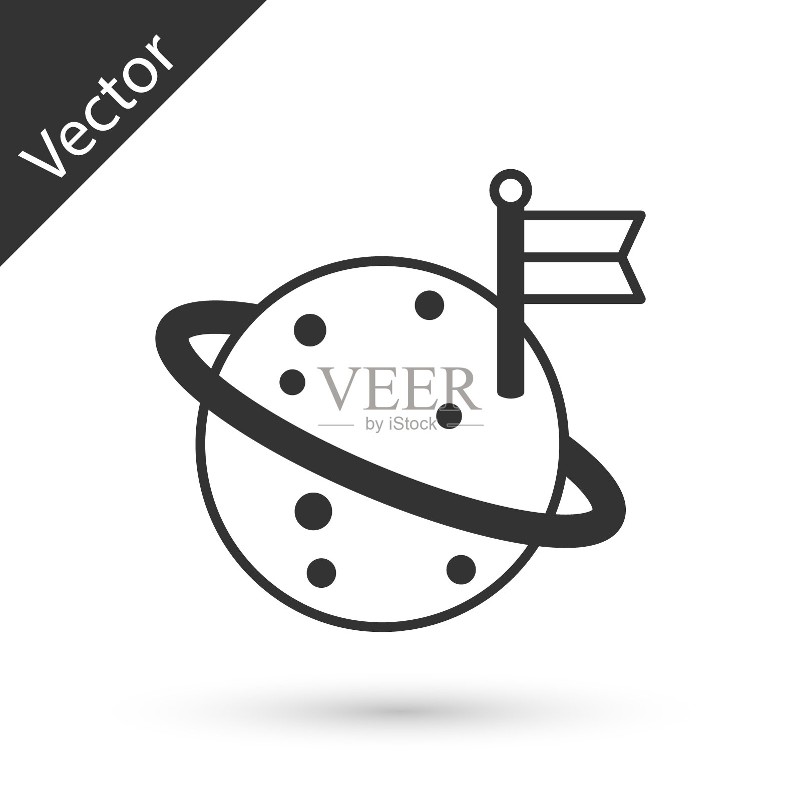 灰色的月亮与旗帜图标孤立在白色的背景。向量图标素材