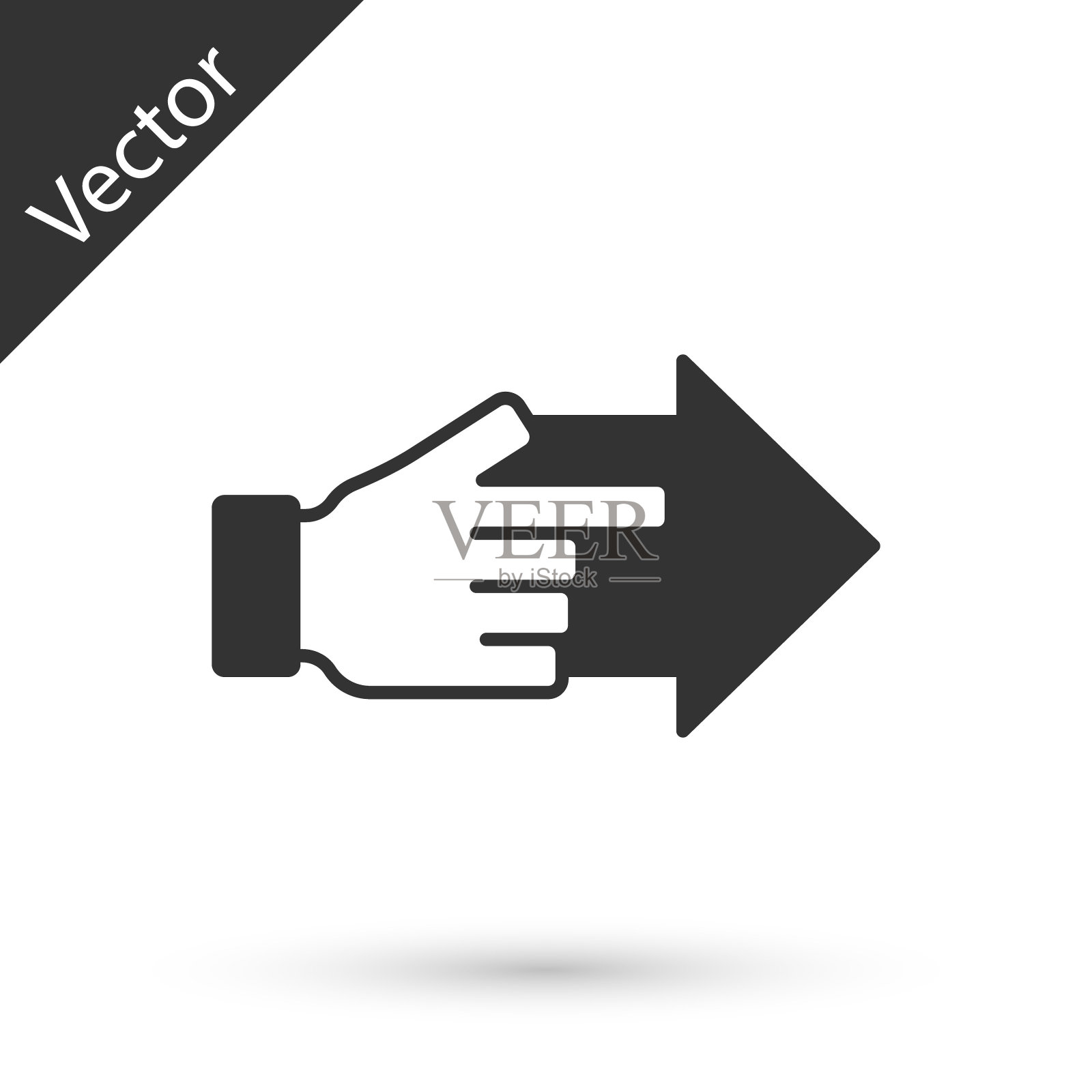 灰色的手与指向的手指箭头图标孤立在白色背景。业务愿景和目标。概念企业财务、性格、领导。向量图标素材