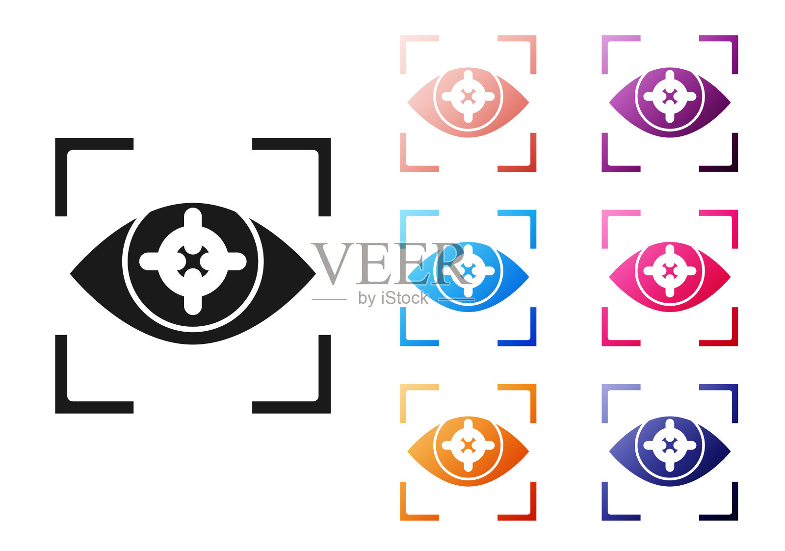 黑眼扫描图标孤立在白色背景。扫描的眼睛。安全检查的象征。网络标志。设置图标丰富多彩。向量图标素材