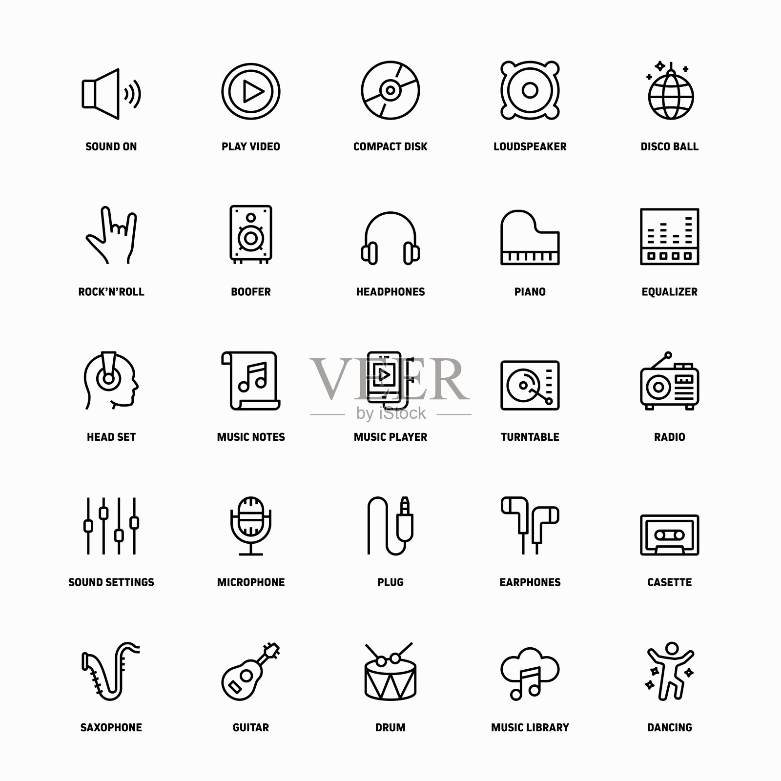 音频和音乐的轮廓图标集插画图片素材