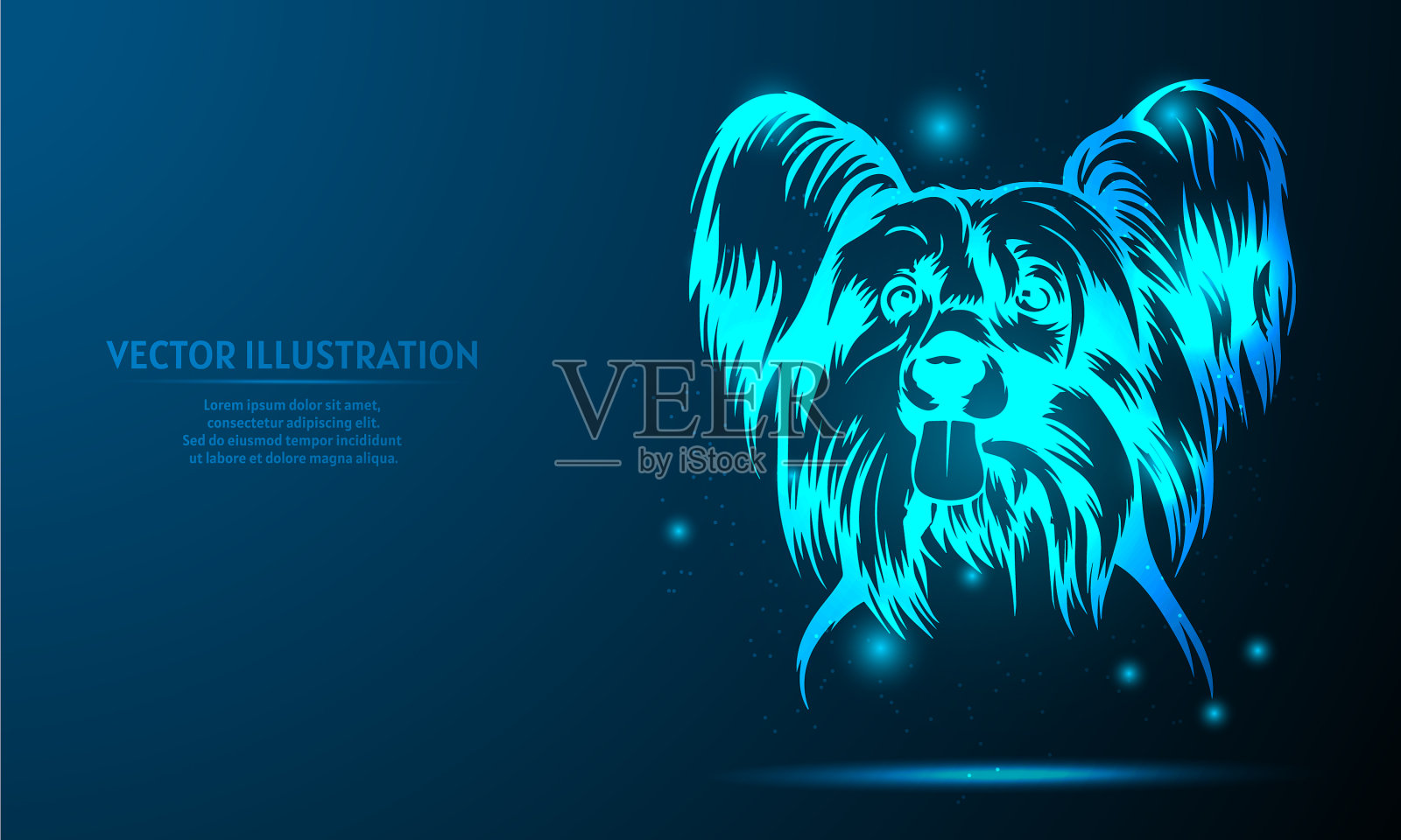 狗在一个深蓝色的背景空间插画图片素材