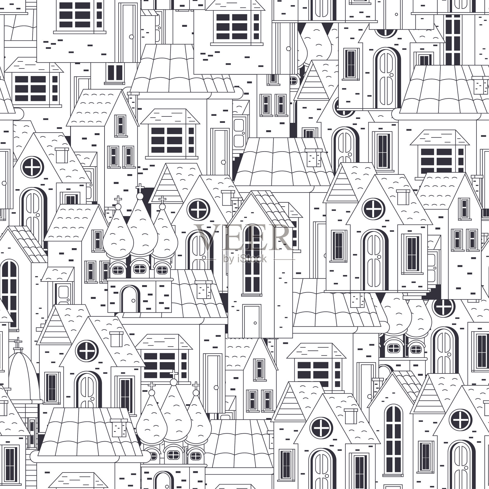 房子无缝模式矢量背景墙纸，包装，包装，和背景。插画图片素材