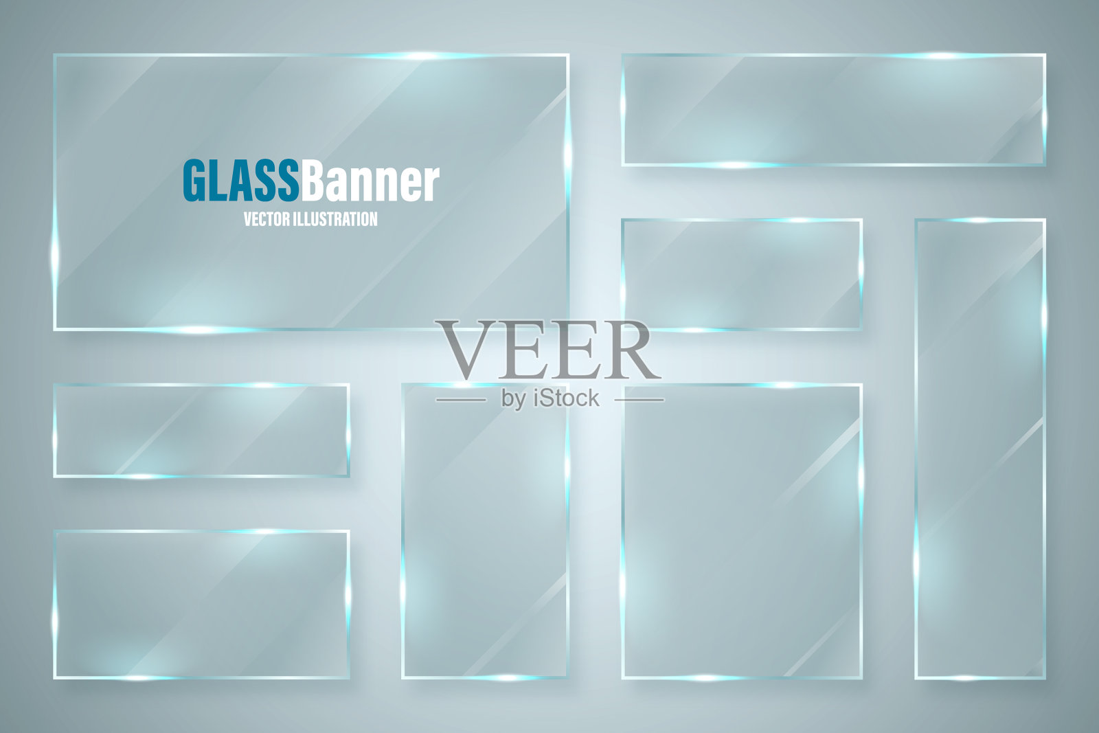 玻璃框架逼真光泽透明玻璃插画图片素材