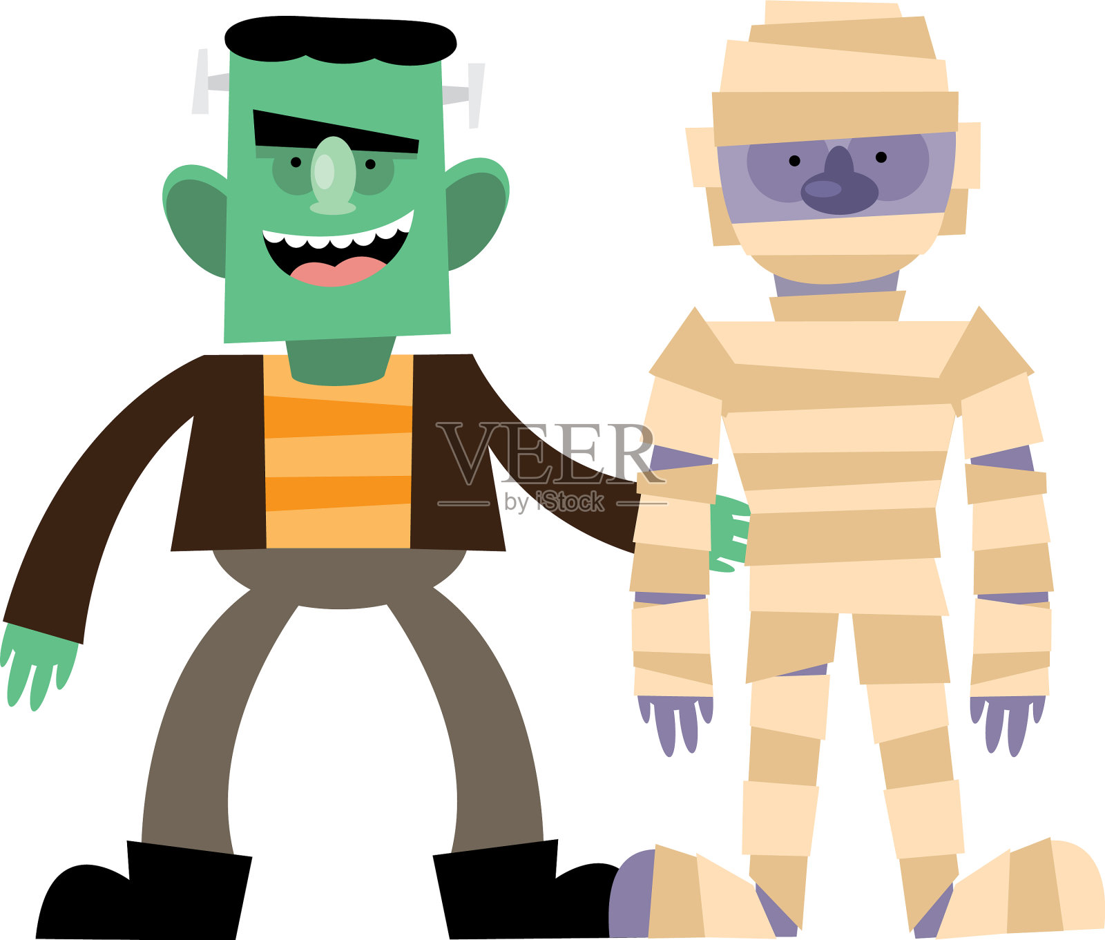 万圣节弗兰肯斯坦和木乃伊卡通设计元素图片