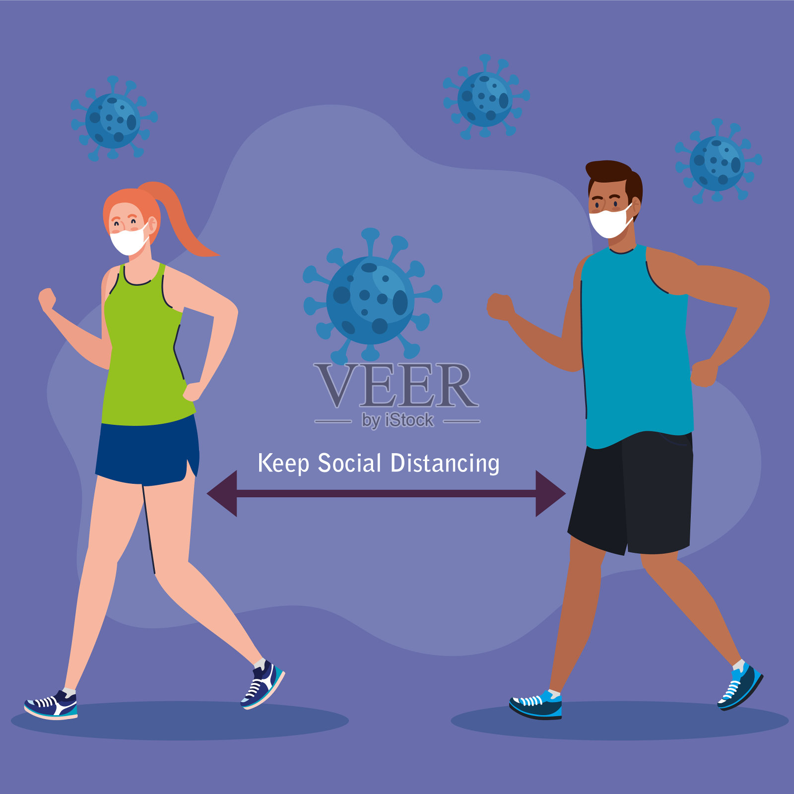 人与人之间新常态的社交距离插画图片素材