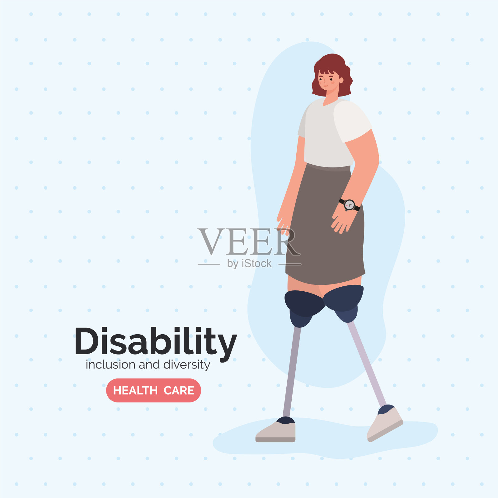 残疾女性卡通假肢插画图片素材