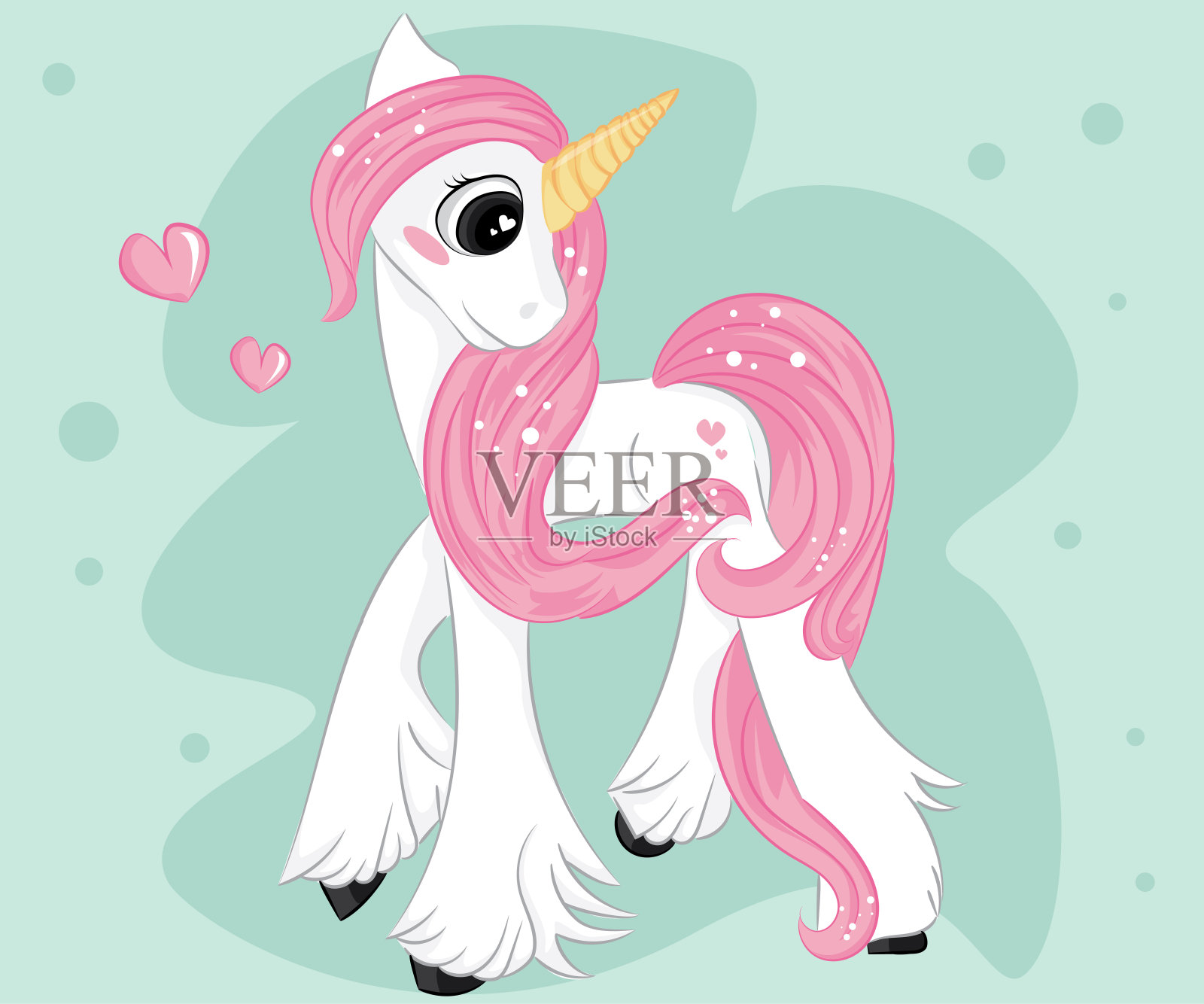 手绘可爱的粉红色独角兽孤立在白色的背景贺卡t恤等设计元素插画图片