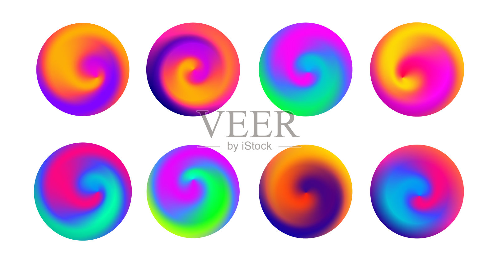 抽象圆平滑梯度流体形状集合。色彩鲜艳的标志元素。美丽的漩涡。插画图片素材