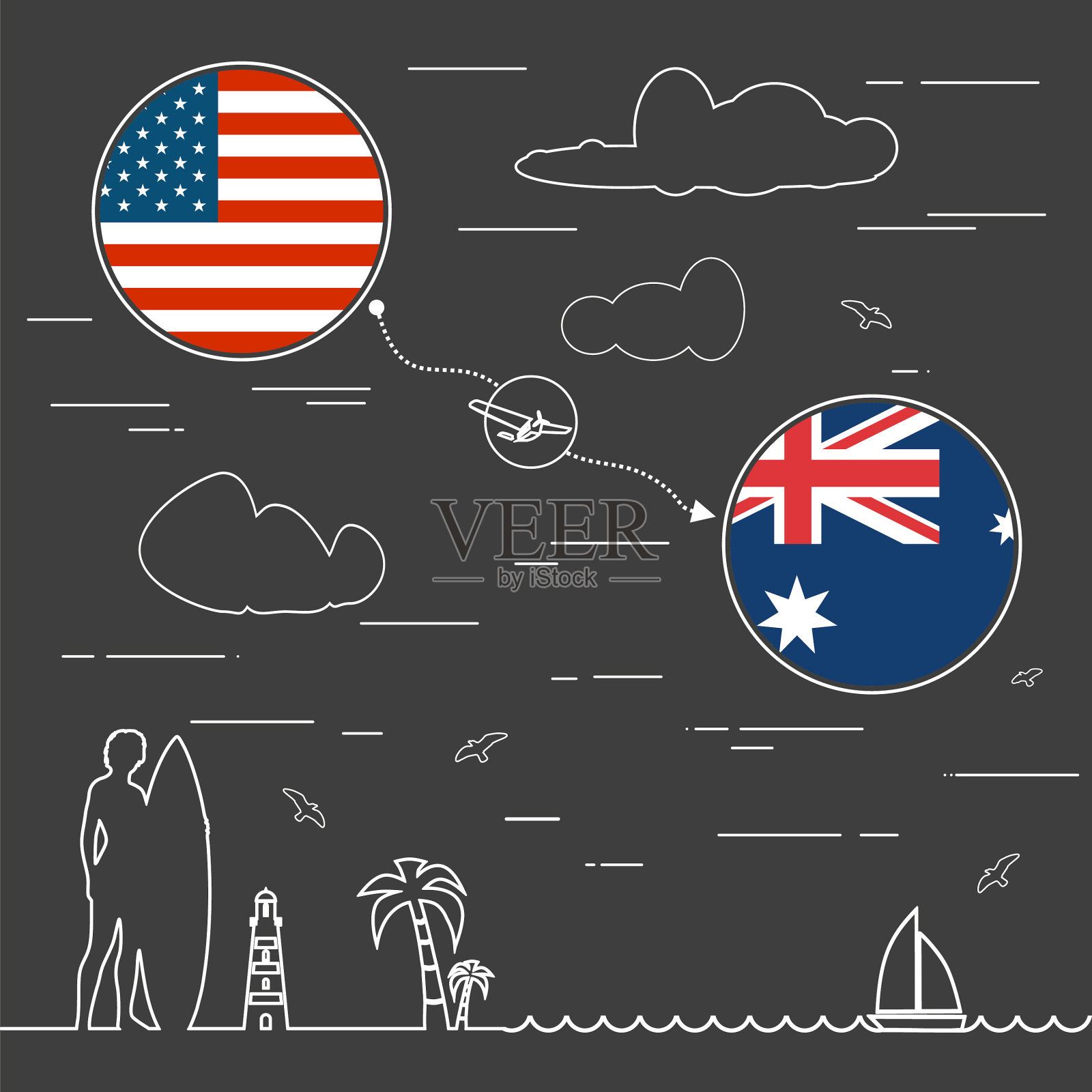 和冲浪板摆姿势的女士插画图片素材