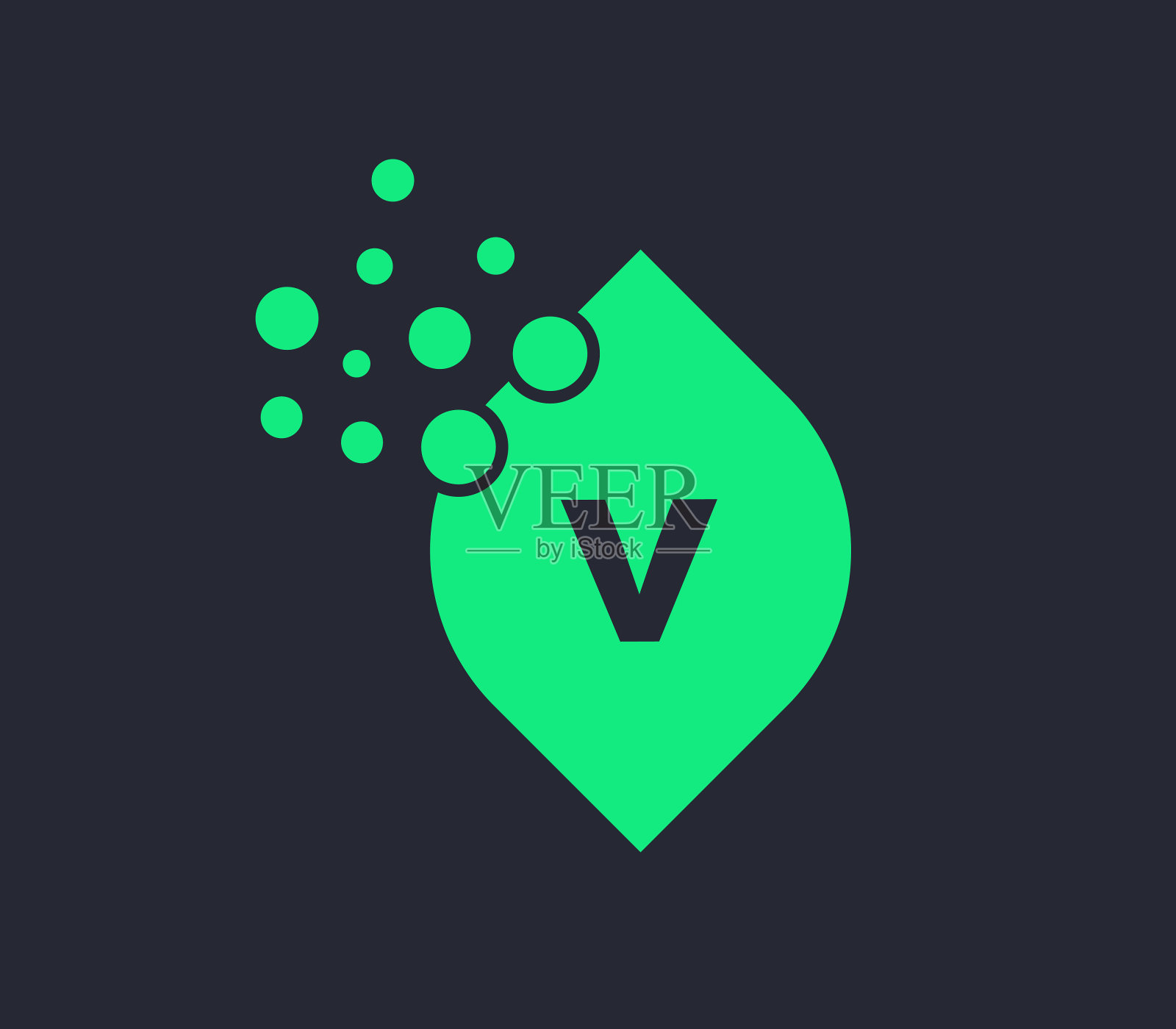 摘要V叶标志。叶片标志与V字母和螺旋气泡插画图片素材