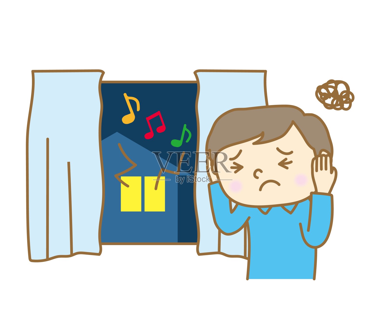 饱受噪音之苦的人插画图片素材