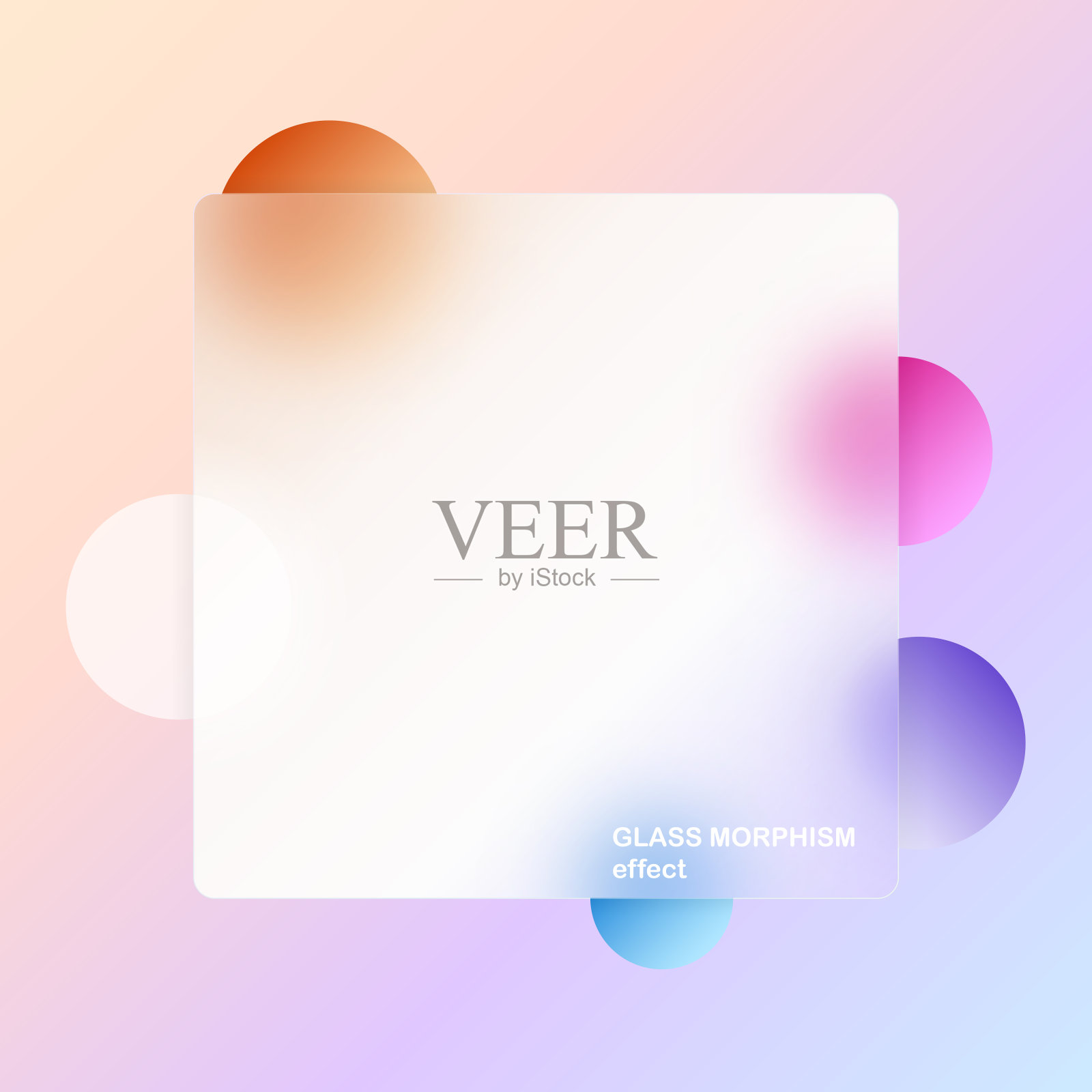 现代背景与玻璃形态矢量效果。透明玻璃卡设计。Glassmorphism潮流风格。抽象的旗帜与彩色，白色的圆圈模糊和阴影。矢量图插画图片素材