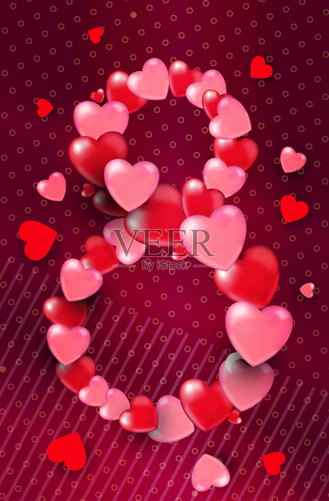 三八妇女节庆祝活动横幅传单或贺卡与数字八心形插画图片素材