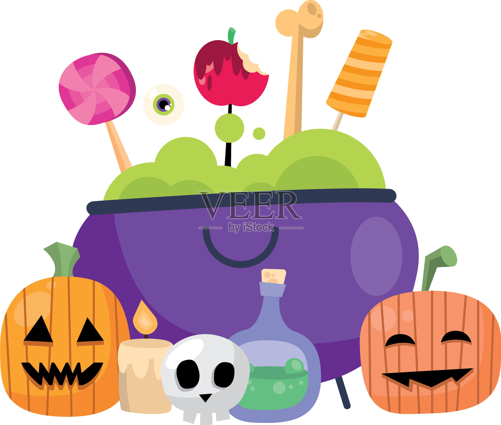 万圣节的南瓜卡通和糖果在女巫设计元素图片