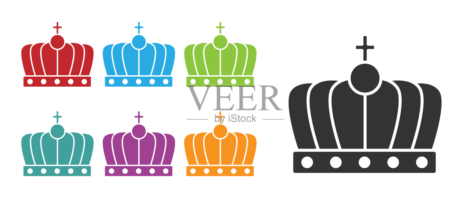 黑色国王皇冠图标孤立在白色背景图标素材