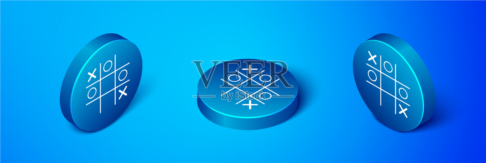 等距的tac - toe游戏图标孤立在蓝色插画图片素材