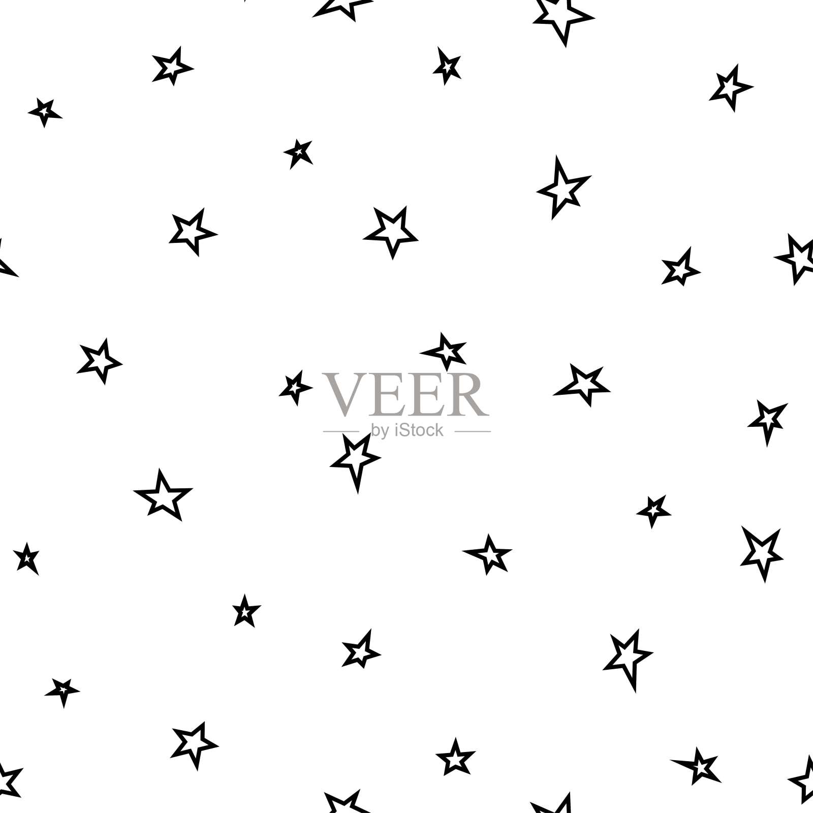 无缝抽象图案与黑色手绘破旧的星星在白色的背景。插画图片素材