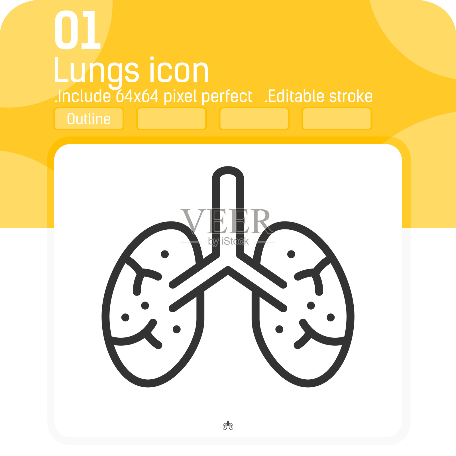 肺矢量图标与轮廓风格孤立在白色背景。插图时尚元素细线性符号图标ui，用户体验，web，器官，标志，移动应用程序和所有项目。可编辑的中风图标素材