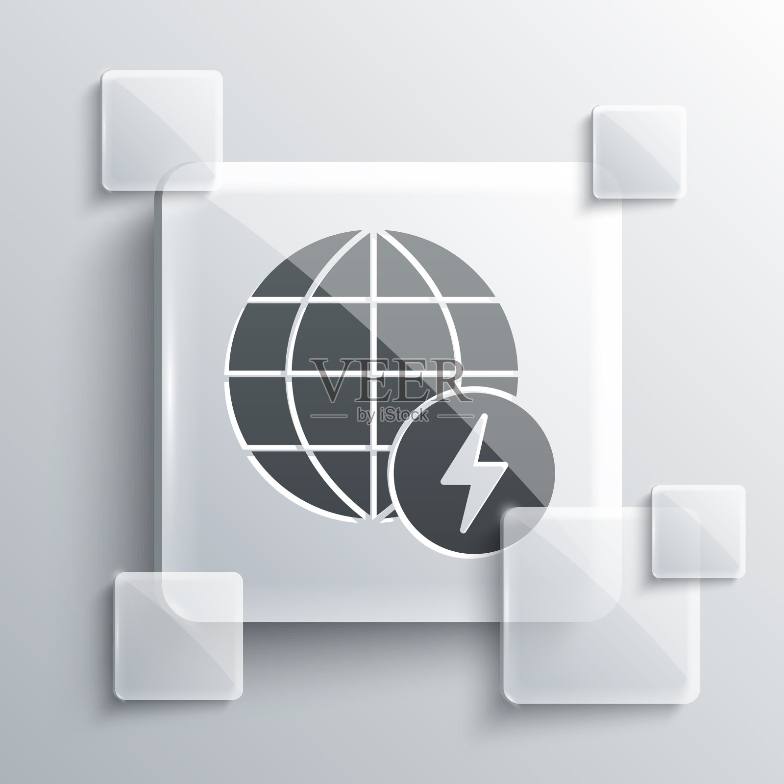 灰色全球能源能源与闪光星球图标素材