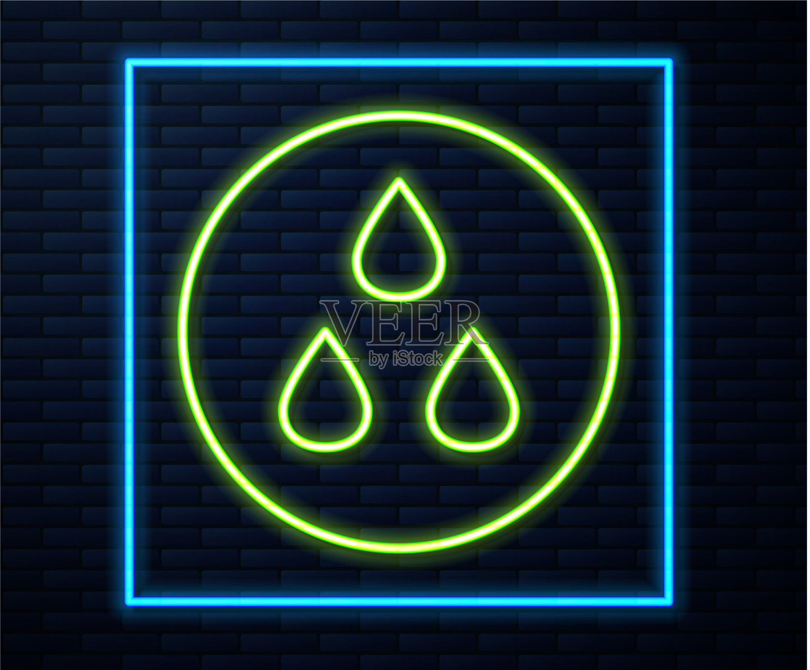 发光的霓虹灯线水滴图标孤立插画图片素材