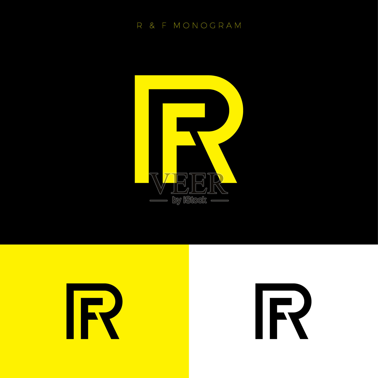 R和F字母。在不同的背景上的线性字母组合。设计元素图片