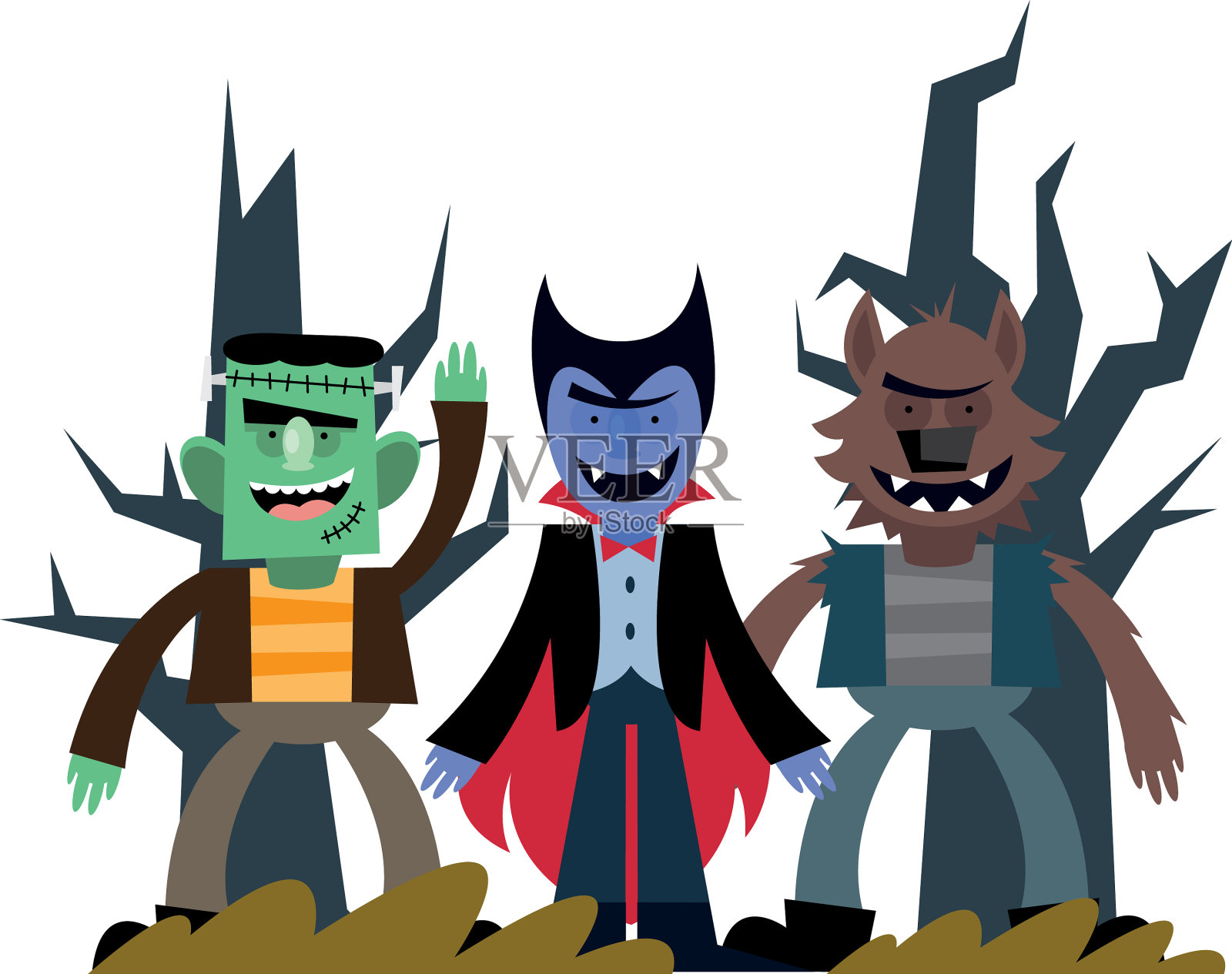万圣节的吸血鬼弗兰肯斯坦和狼人设计元素图片