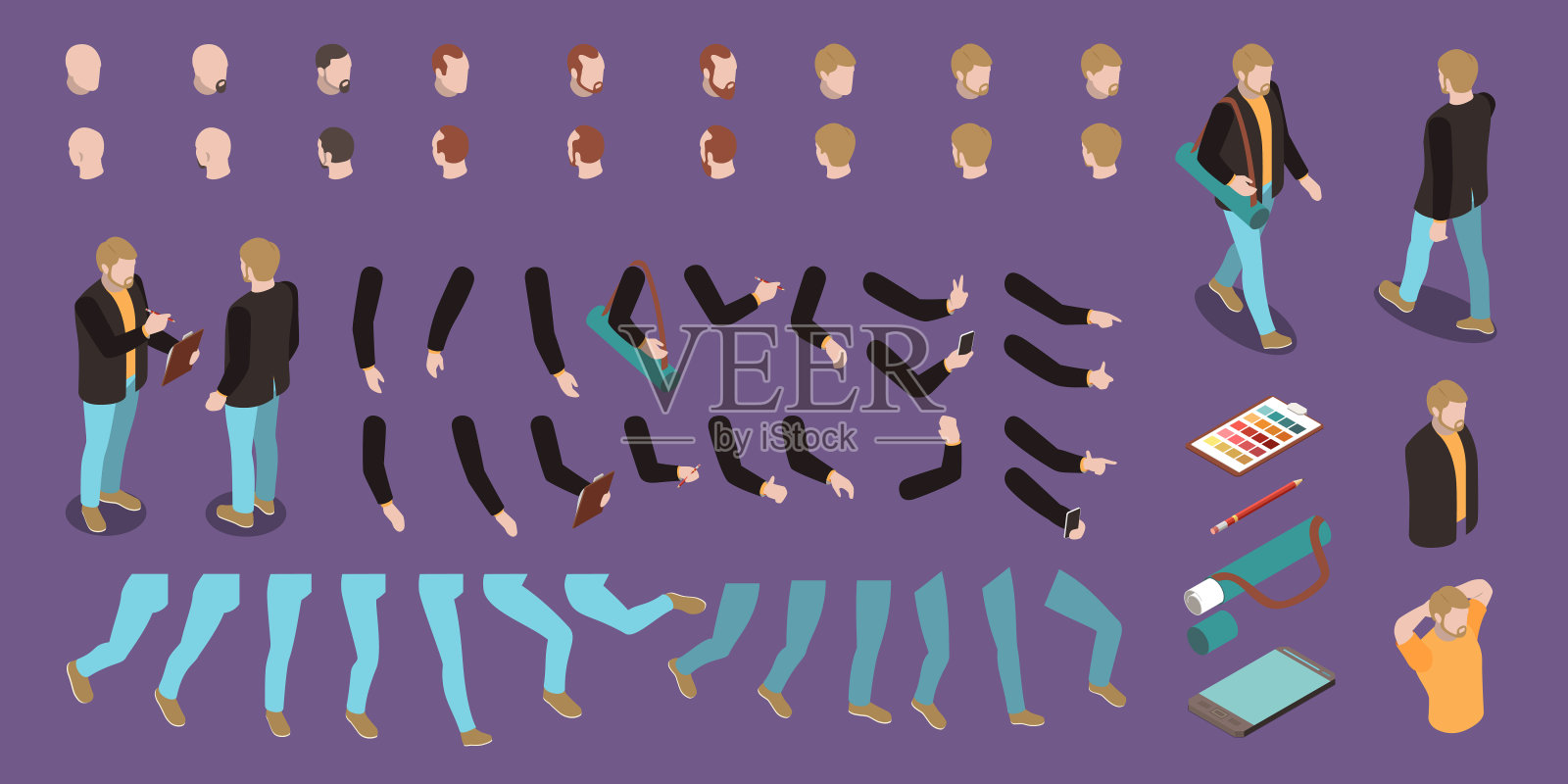 等距字符构造函数集插画图片素材