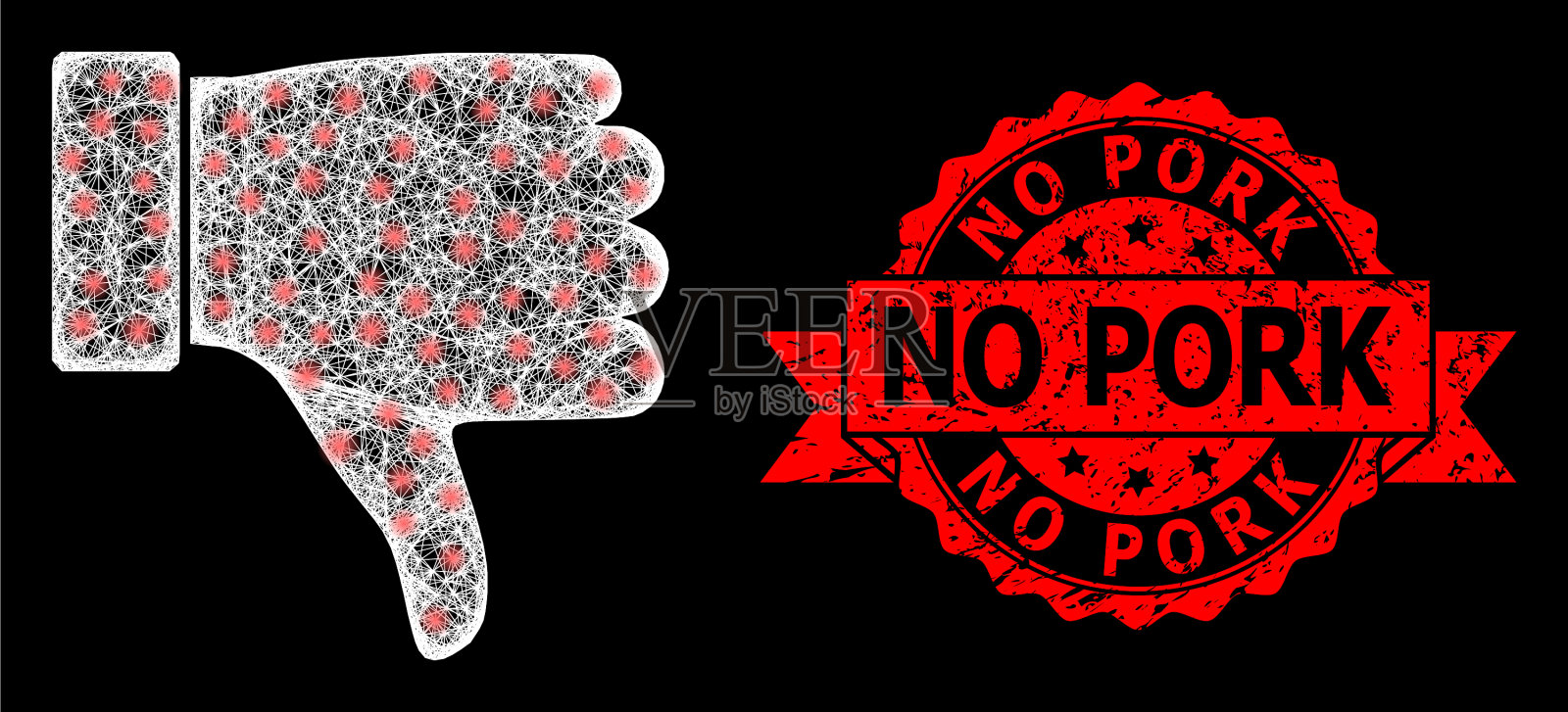 垃圾，没有猪肉印章和亮网拇指插画图片素材