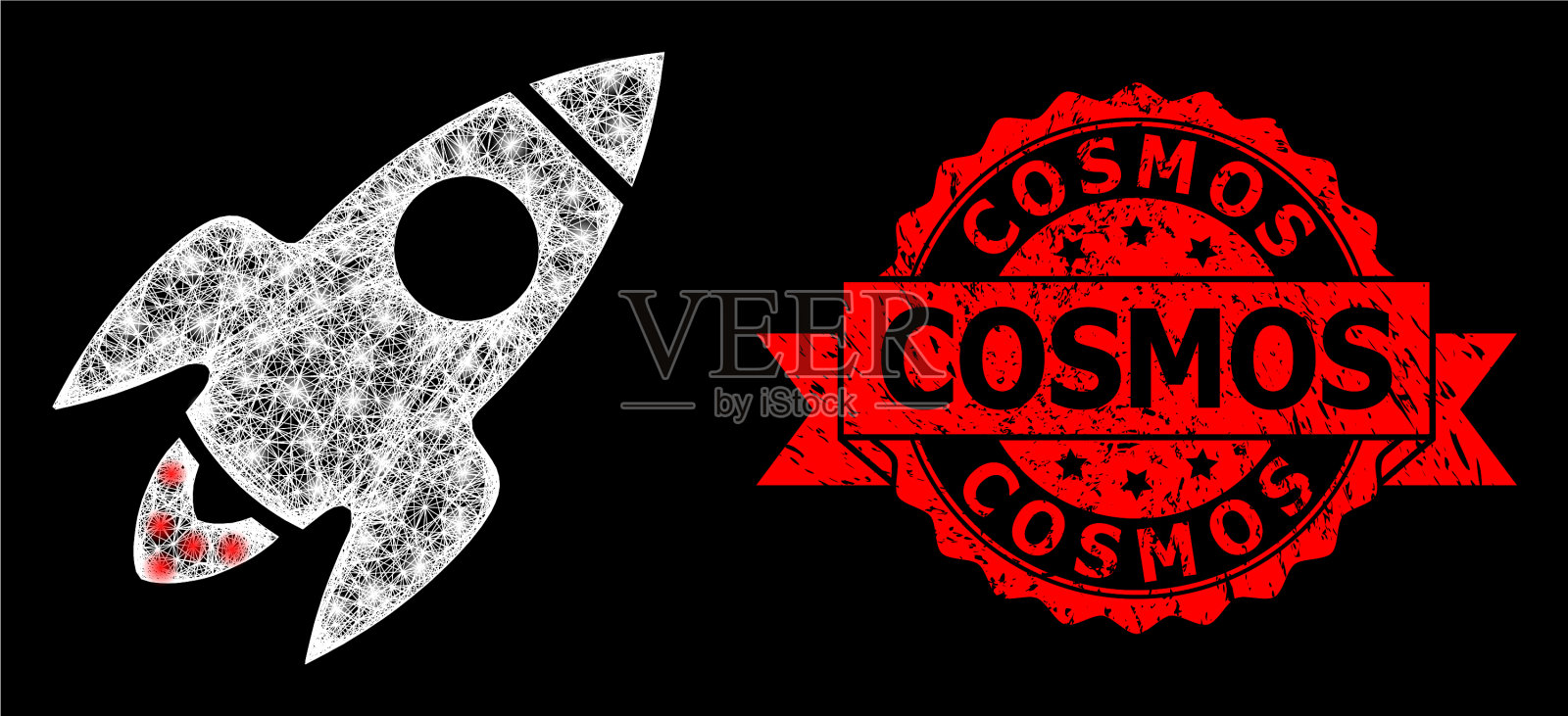 垃圾宇宙邮票和亮网火箭插画图片素材