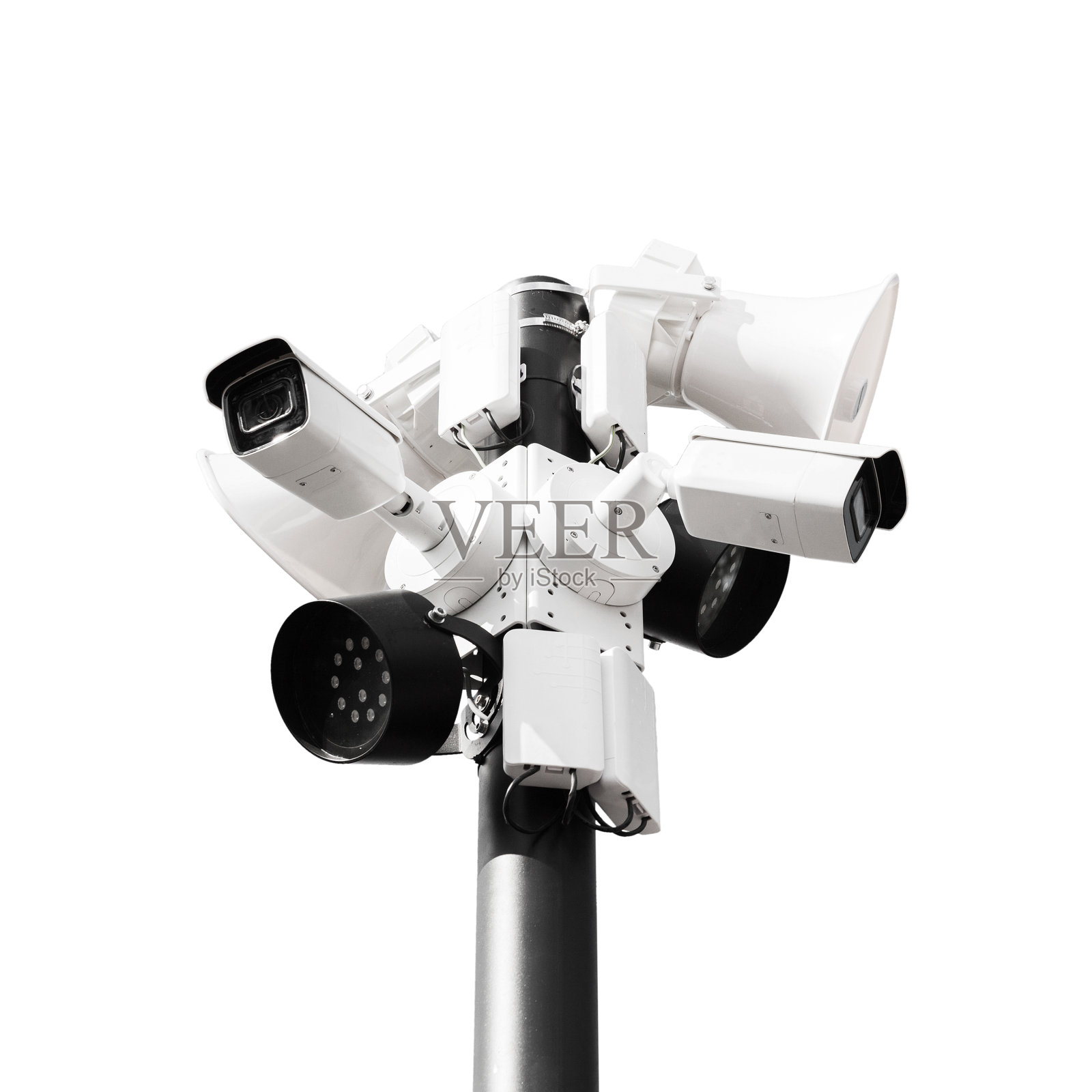 闭路电视摄像头，灯光和扩音器都被隔离照片摄影图片