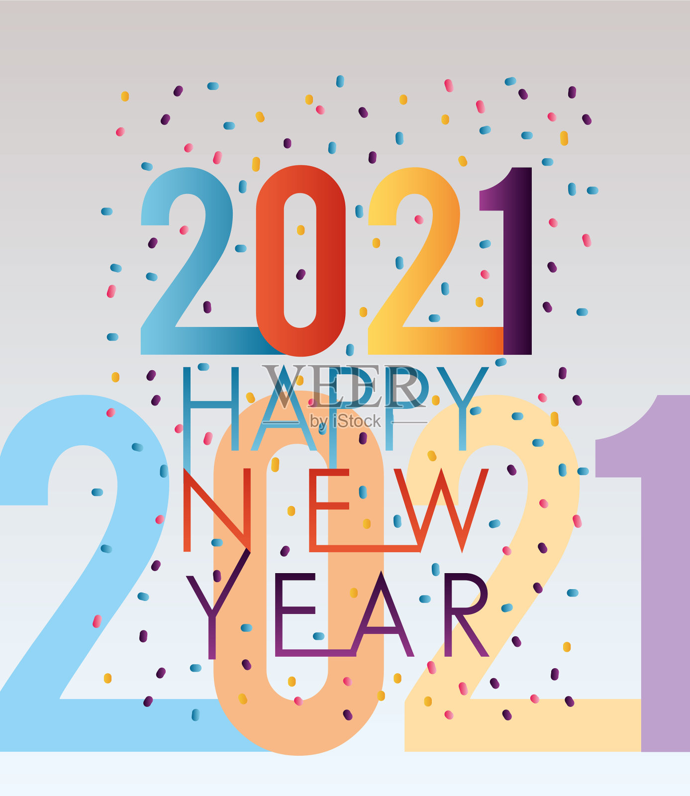 新年快乐，彩色字母和插画图片素材