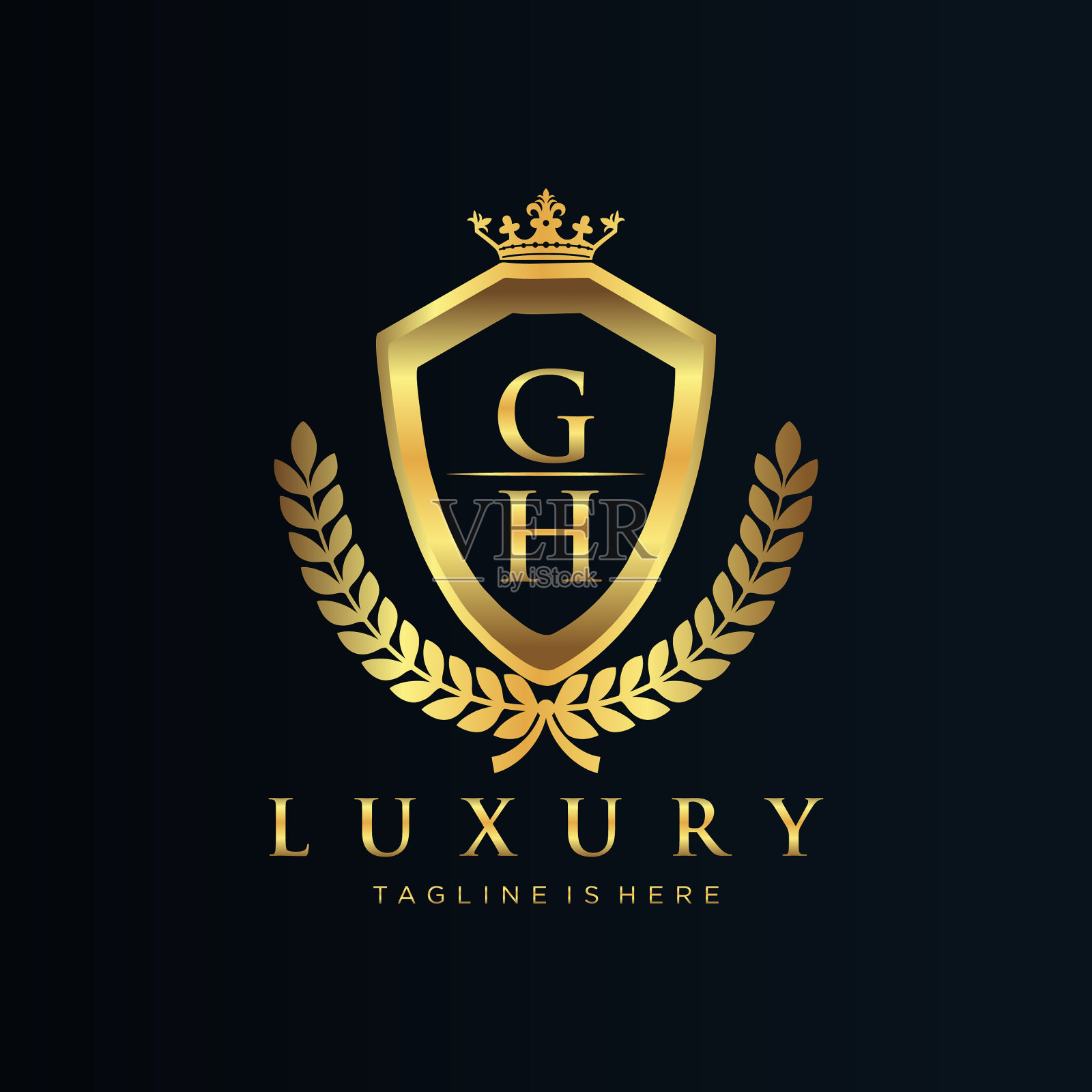 Gh字母首字母与皇家豪华标志模板插画图片素材