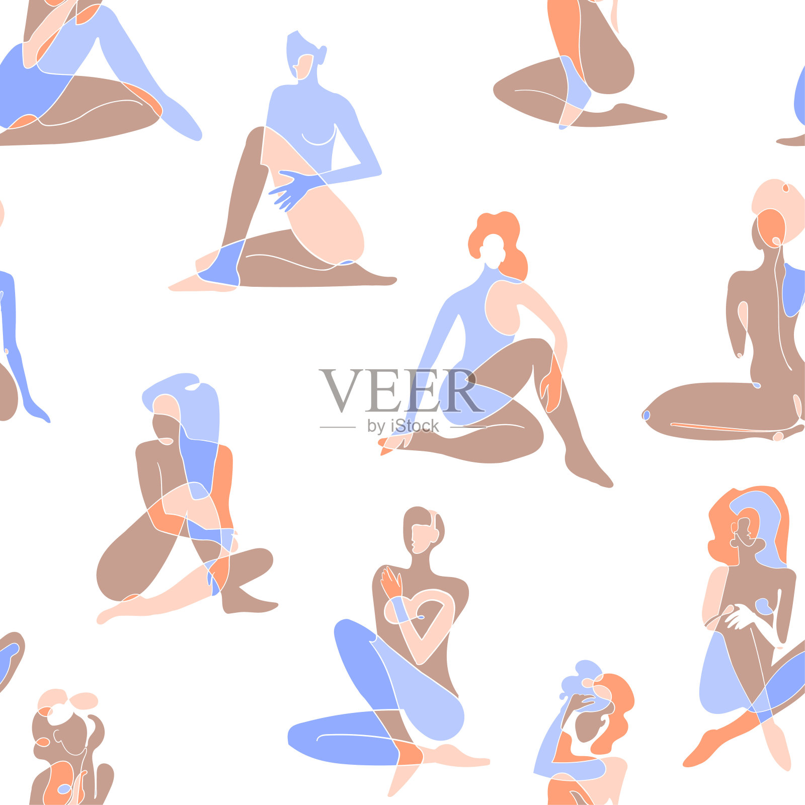 无缝背景与剪影女性身体的彩色插图插画图片素材