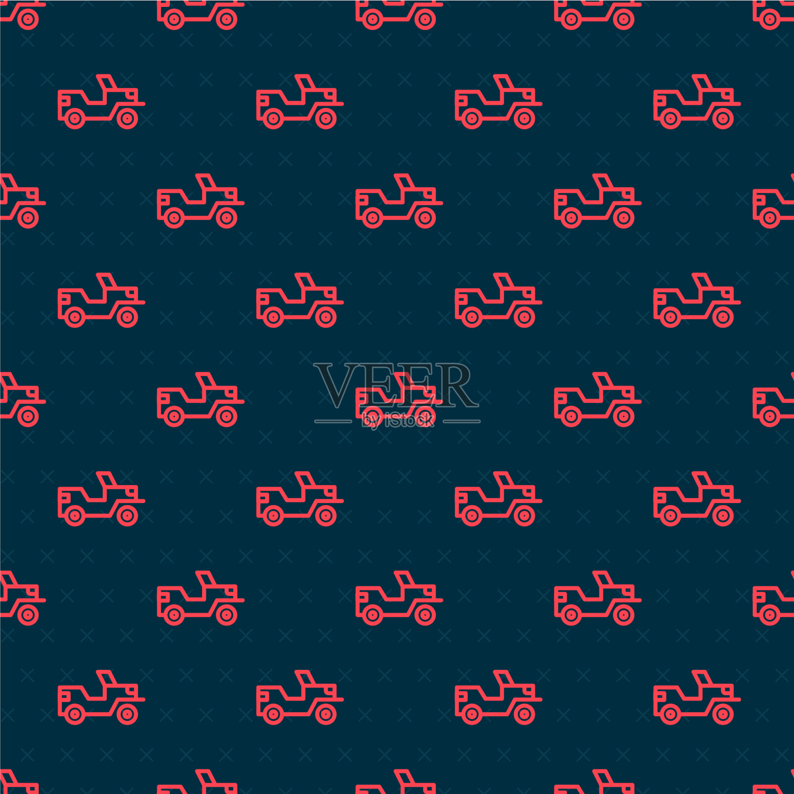 红线标志军用吉普车隔离无缝插画图片素材