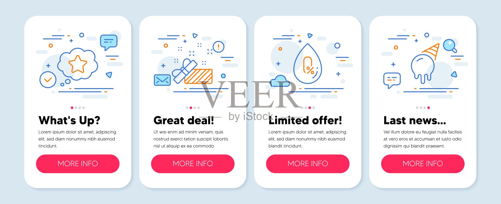 一套商业图标，如Present, No alcohol, Loyalty star symbols。冰淇淋系列图标。向量插画图片素材