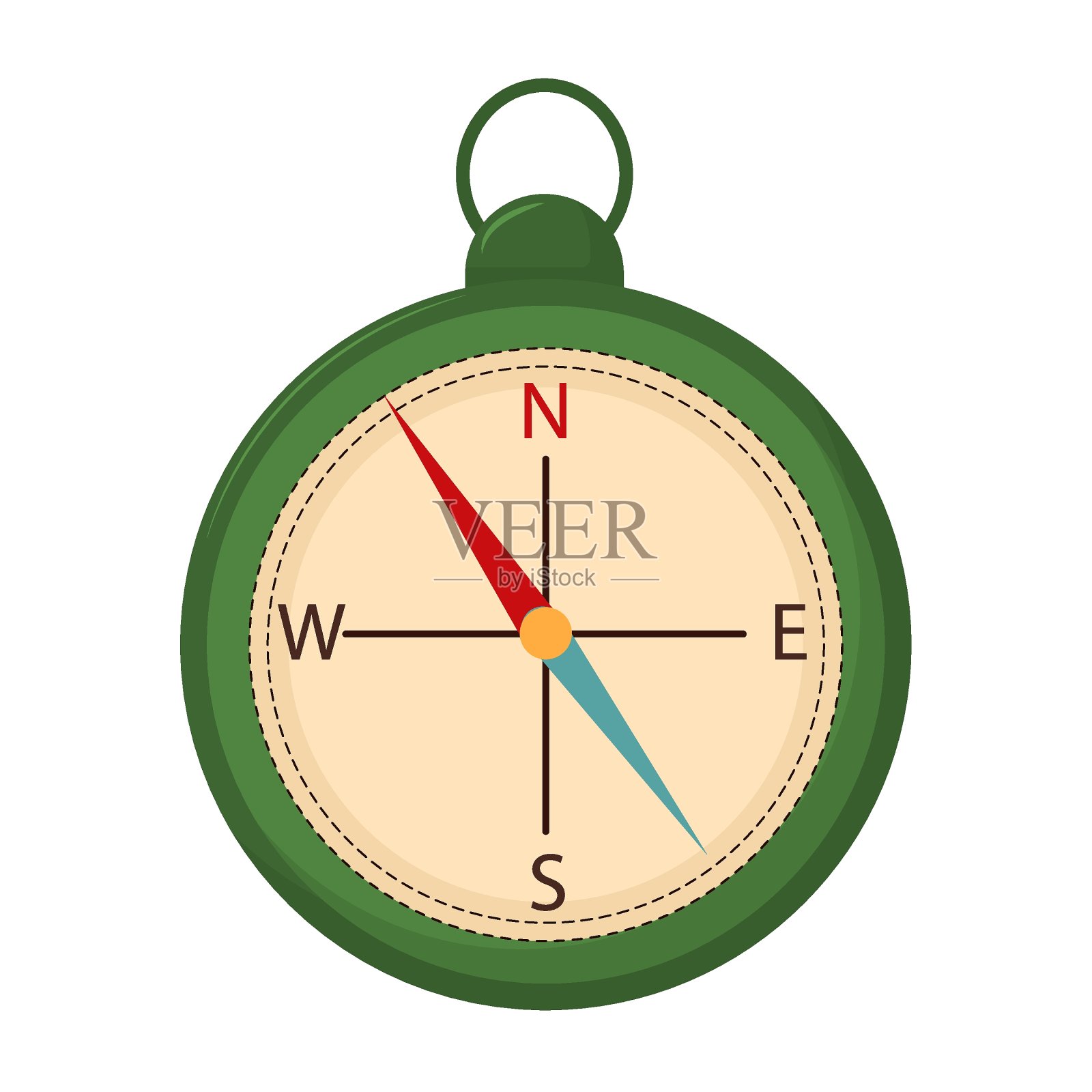 一个绿色指南针孤立在白色背景上的矢量插图设计元素图片