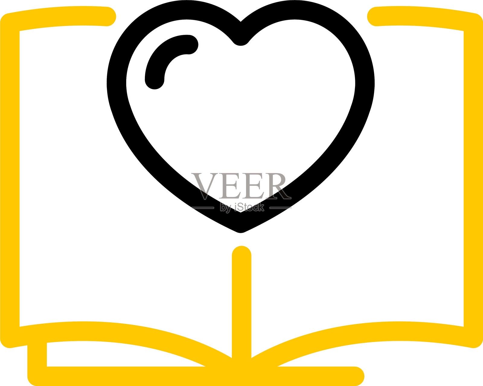 书和心图标轮廓风格插画图片素材