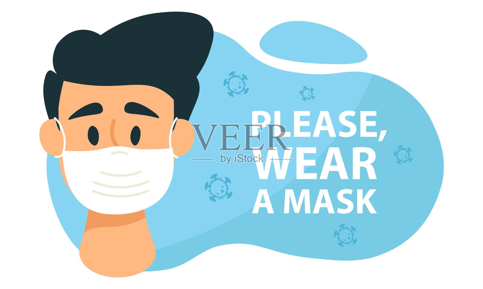 请戴上口罩横幅。冠状病毒感染期间的安全措施。Covid-19预防。插画图片素材