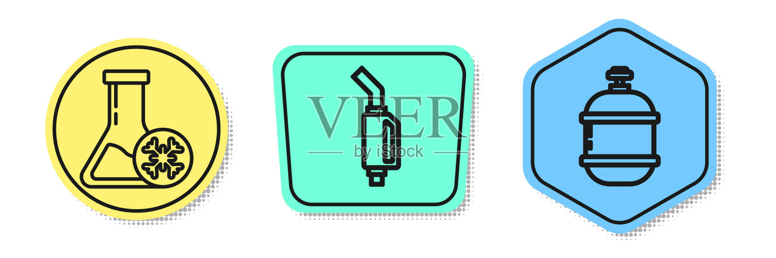 防冻液试管、汽油泵和丙烷气罐图标矢量集插画图片素材