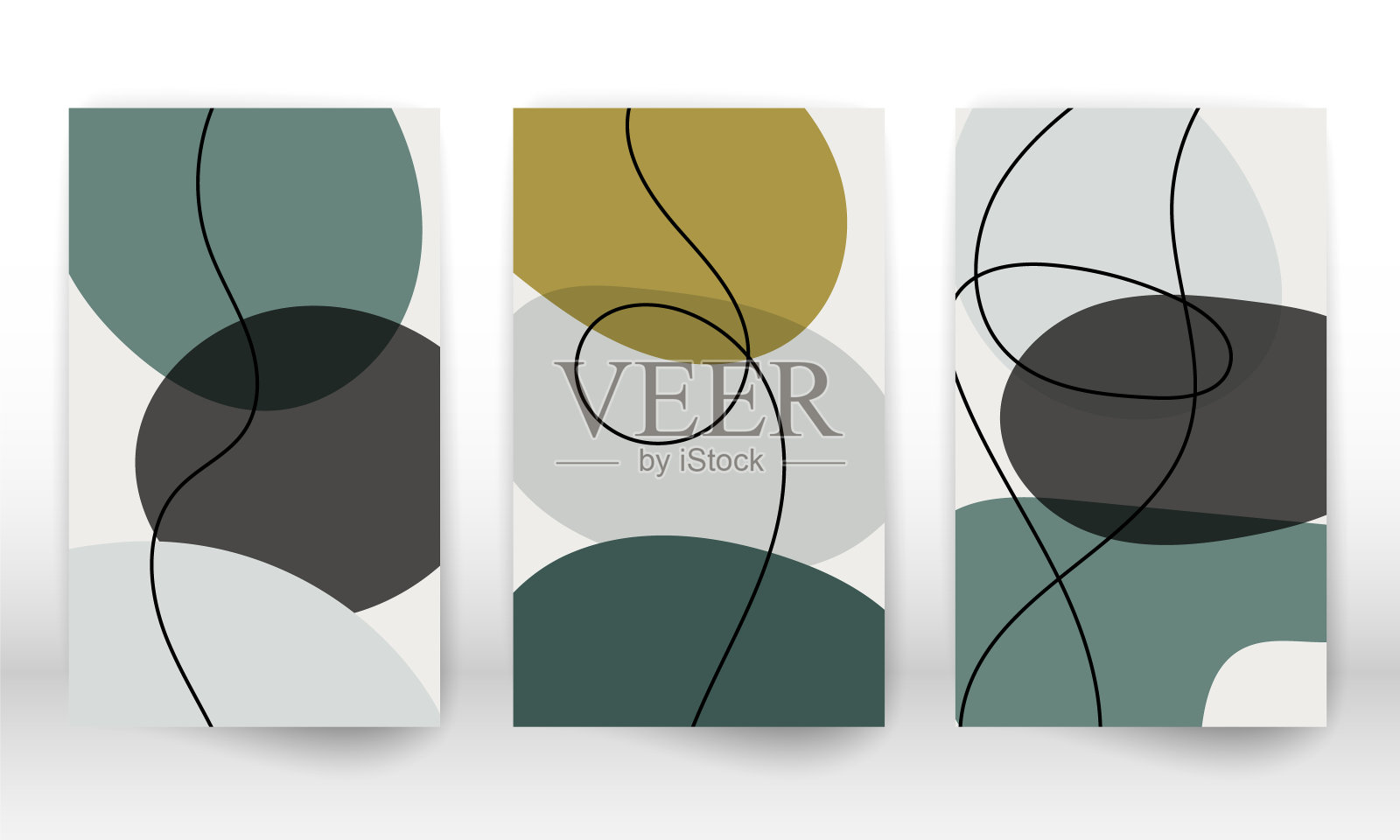 一组几何图形。抽象手绘水彩效果设计元素。现代艺术打印。带有涂鸦形状的当代设计。插画图片素材