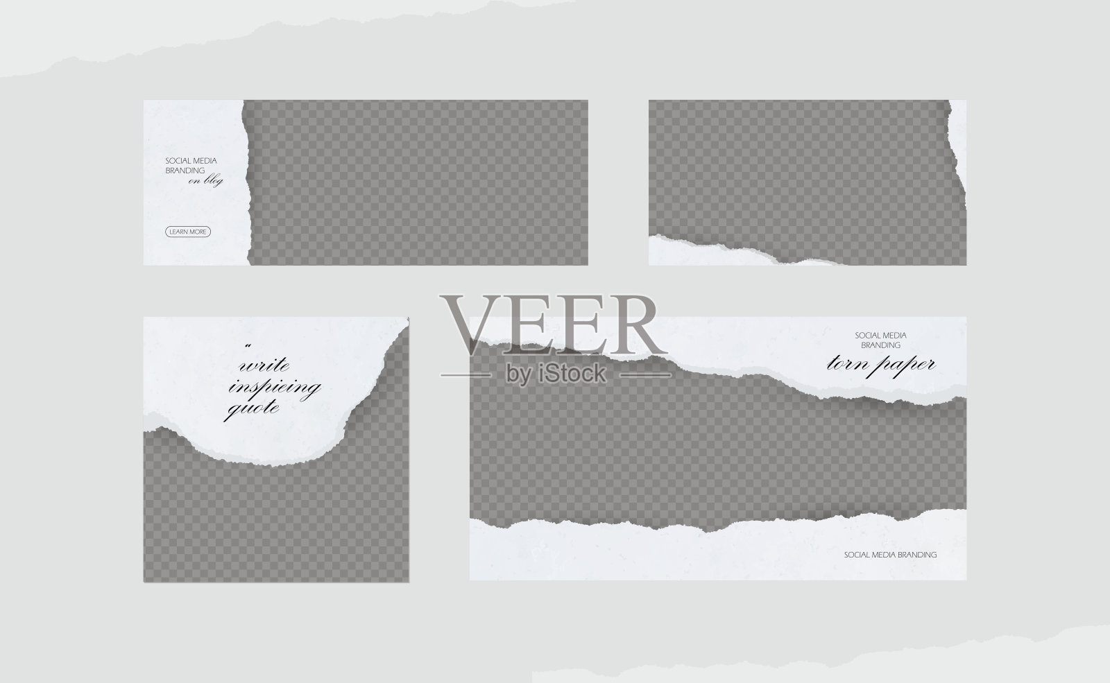 水平成熟的纸相框网页设计。粗糙边缘撕裂的纹理纸。婚礼，水疗美容，Facebook广告社交媒体插画图片素材