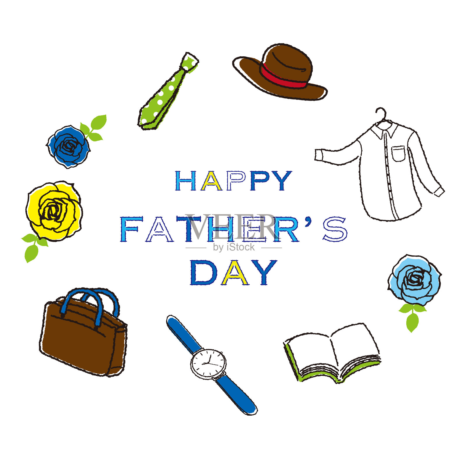 为上班族设计父亲节的物品布局插画图片素材